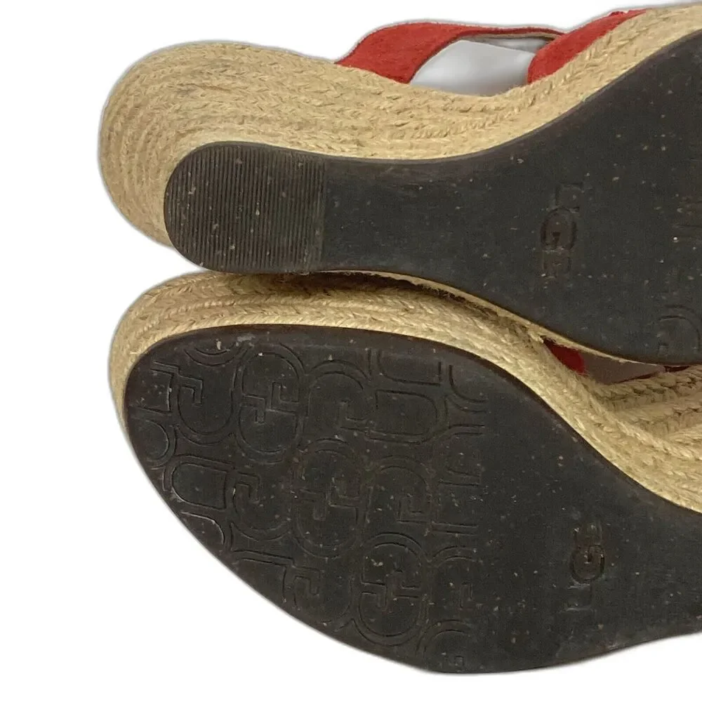 UGG Tawnie Wedge-Women 7.5-Coral Pink Leather-Espadrille Sandal 1000404 -F29011L